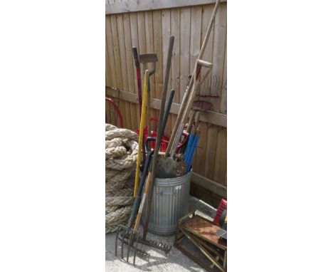GALVANIZED BIN FULL OF TOOLS