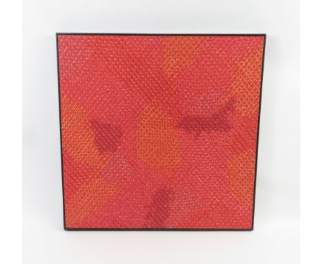 FRAMED RED SCREEN PRINT WITH CROSS HATCH PATTERN