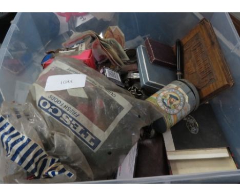 BOX OF COLLECTABLES INCLUDING AA BADGES, WATCHES, PIPE ETC