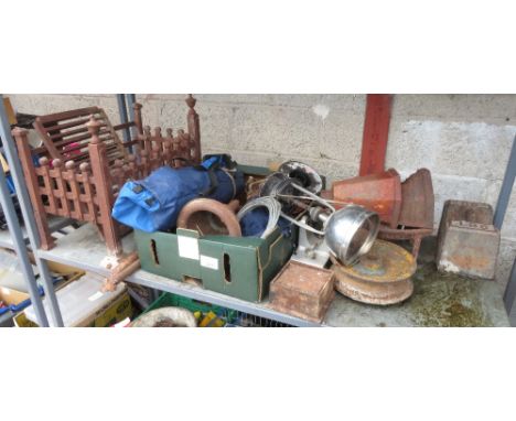 SHELF INCLUDING CAST IRON FIRE BASKET, A 56LBS WEIGHT, HOPPERS ETC