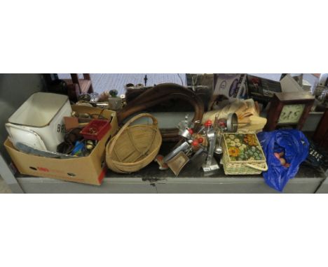 SHELF OF ITEMS TO INCLUDE BREAD BIN,RETRO ITEMS ETC