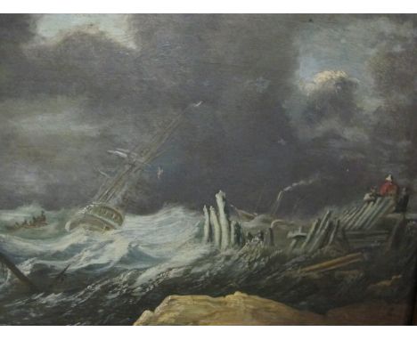 AFTER WILLIAM SADLER IRISH SCHOOL 19TH CENTURY
Ships in a Stormy Sea of the Coast
Oil on Panel
21cm x 31cm