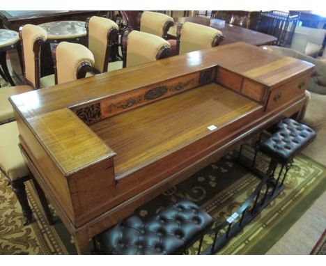 A REGENCY MAHOGANY AND SATINWOOD INLAID SPINET now converted on square tapering legs 83cm (h) x 169cm (w) x 59cm (d)