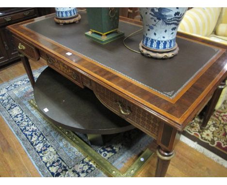 A FINE CONTINENTAL KINGWOOD MARQUETRY PARQUETRY AND GILT BRASS MOUNTED WRITING TABLE the rectangular outline with tooled leat