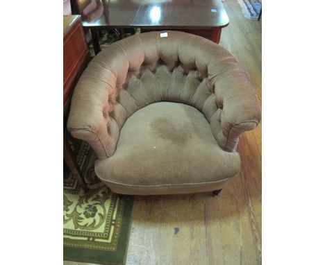 A LATE VICTORIAN BUTTON UPHOLSTERED TUB ARMCHAIR on square tapering legs