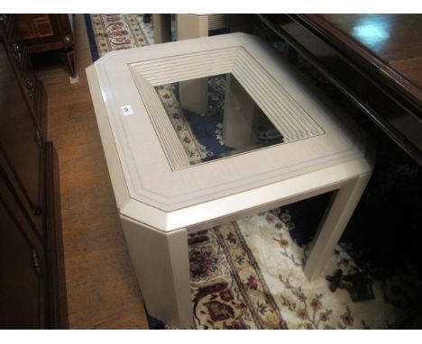 A PAIR OF ART DECO STYLE OCTAGONAL OCCASIONAL TABLES with inset glass top on shaped legs 51cm (h) x 72cm (w) x 62cm (d)