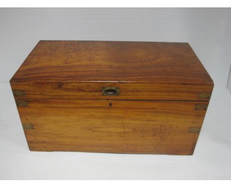 A CAMFER WOOD TRUNK with a brass inset handle and straps 55cm (h) x 107cm (w) x 56cm (d)
