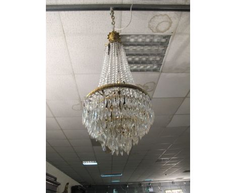 A GOOD BASKET SHAPED CHANDELIER draped with button shaped and pear drops