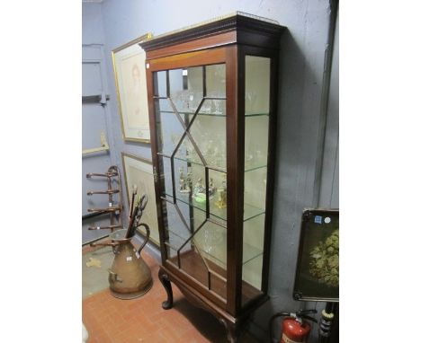 A CHIPPENDALE STYLE MAHOGANY DISPLAY CABINET with astragal glazed door and cabriole legs 194cm (h) x 75cm (w) x 34cm (d)