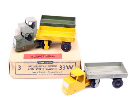 Dinky Toys Trade Pack ‘Mechanical Horse & Open Wagon’ 33W. A full box containing 3 examples in yellow, light grey and dark gr