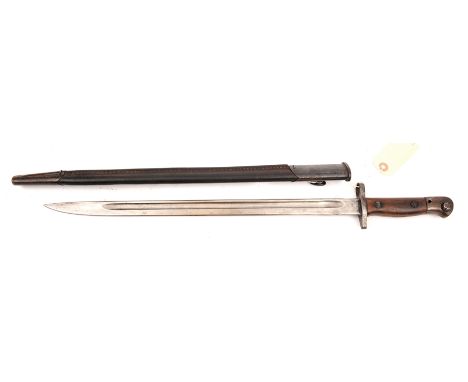 A 1907 SMLE bayonet,  by Sanderson, dated “12-17”, in its scabbard. GC                                     