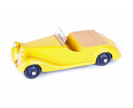 Dinky Toys Sunbeam Talbot Sports 38b. In bright yellow with bright yellow seats and light brown tonneau. Plus, screen, open s