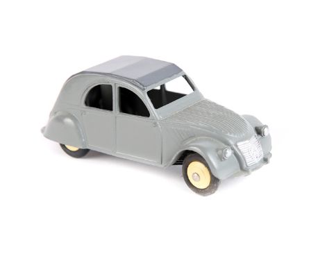 French Dinky Toys Citroen 2cv 24t. Dark grey body with satin darker grey roof, early example with single rear red light, crea