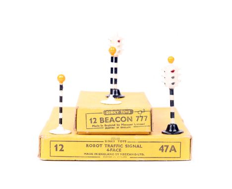 2 Dinky Toys Trade Packs. 12 ‘Robot Traffic Signal 4-Face’ 47A junction traffic lights. Plus 12 Beacon 777 (Belisha beacons).