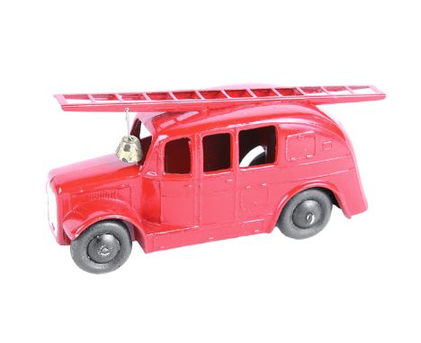 Dinky Toys Streamlined Fire Engine 25h. In bright red with red tinplate ladder, complete with bell, black ridged wheels and b