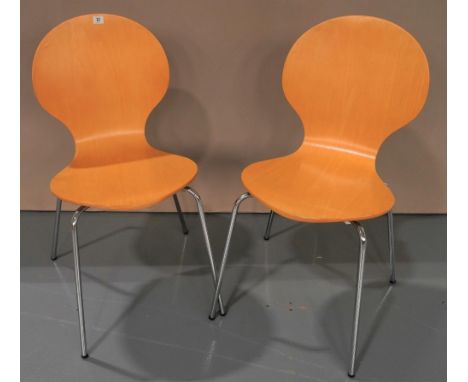 A SET OF FOUR 'ANT' STYLE METAL AND STEAMED PLY CHAIRS, light wood. 86 cm high 