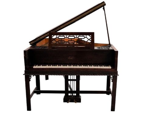 AN ERARD BABY GRAND PIANO, No.100548 ON CAST IRON FRAME with a mahogany chinoiserie Chippendale style case with blind fret fr