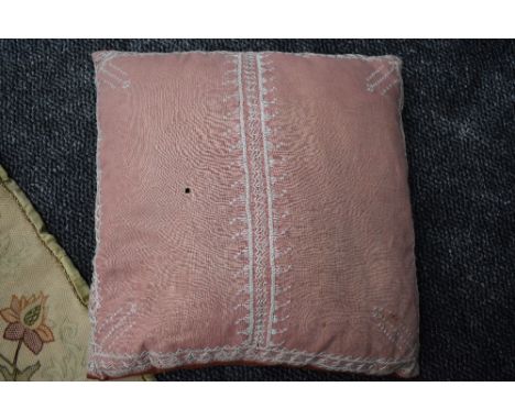An embroidery and cushion,purported to have been made by Emmeline Pankhurst, both are in very good order,bar a small hole to 