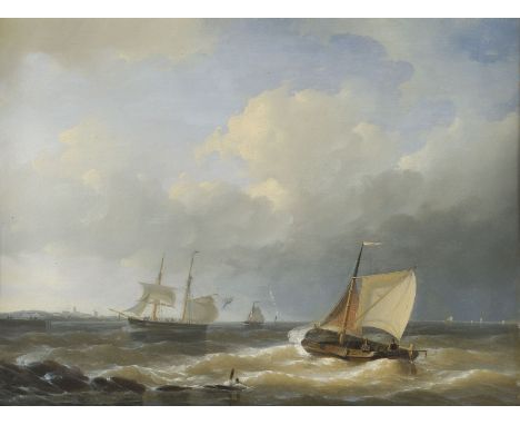 ANDREAS SCHELFHOUT (UMKREIS)1787 Den Haag - 1870 ebendaSEGELSCHIFFE AUF HOHER SEE Öl auf Holz. 34,5 x 47,5 cm (R. 52 x 65 cm)