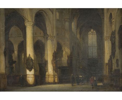 JOHANNES BOSBOOM (ZUGESCHRIEBEN)1817 Den Haag - 1891 ebendaPETERSKERK IN LEIDEN Öl auf Leinwand, auf Holz. 31 x 42 cm (R. 50 