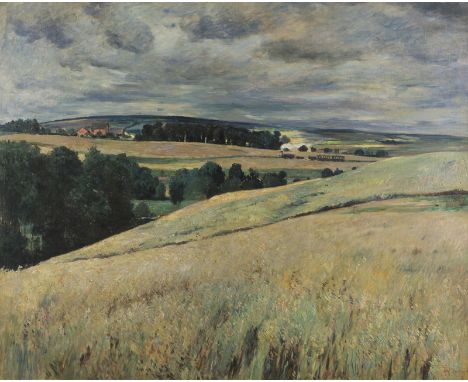 THEODOR JOSEPH HAGEN1842 Düsseldorf - 1919 WeimarLANDSCHAFT MIT ZUG Öl auf Leinwand, doubliert auf  Karton. 89 x 109 cm (R. 1