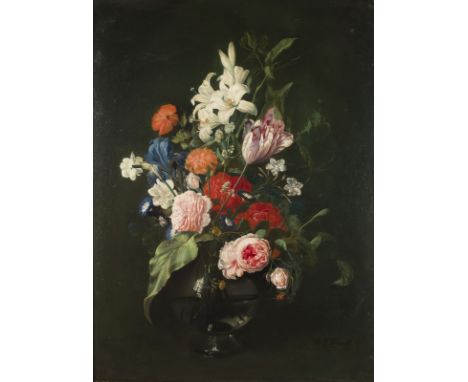 OSKAR ROBERT DOGARTH1898 Wien - 1961 ebendaBLUMEN IN GLASVASE Öl auf Sperrholz. 76 x 101 cm (R. 116 x 92). Signiert unten rec