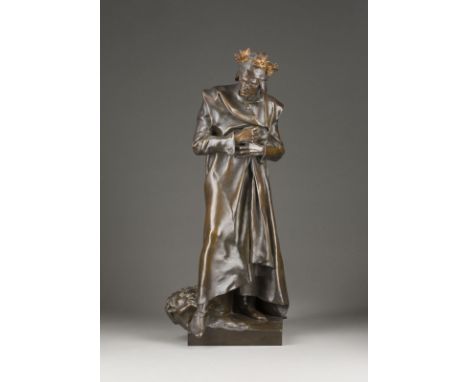 JEAN PAUL AUBÉ1837 Longwy - 1916 CapbretonDANTE ALIGHIERI Bronze, braun patiniert,  auf Plinthe (H. 3 cm). H. 62, B. 26, T. 1