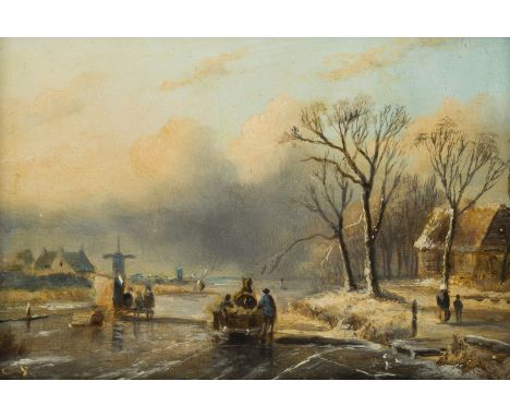 JACOB JAN COENRAAD SPOHLER1837 Amsterdam - 1922 ebendaWINTERLANDSCHAFT Öl auf Holz. 12 x 18 cm (R. 24 x 30,5 cm). Monogrammie