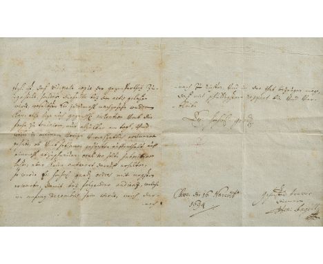 DREI HANDSCHRIFTLICHE DOKUMENTE U.a. von Friedrich II. von Preußen an Nikolaus Leopold zu Salm, dat. 'Berlin, 24.03.1750' Tin