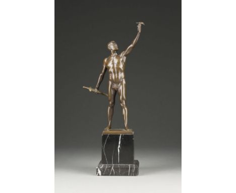 PAUL LUDWIG KOWALCZEWSKI1865 Mieltschin - 1910 BerlinDER SIEGER Bronze, braun patiniert, auf quadratischer Plinthe und Marmor
