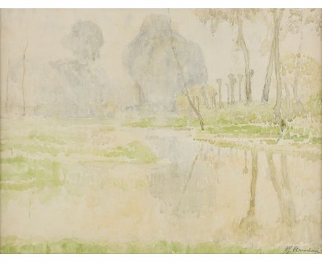 MAX CLARENBACH1880 Neuss - 1952 WittlaerFLUSSLANDSCHAFT Aquarell auf Papier. SM 34,5 x 46 cm (R. 43 x 53 cm). Signiert unten 