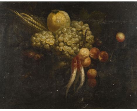 FLÄMISCH/ITALIENISCHE SCHULEFRÜCHTESTILLLEBEN Öl auf Leinwand (doubl.). 48 x 60 cm (R. 65 x 76. Min. rest., part. min. Altret