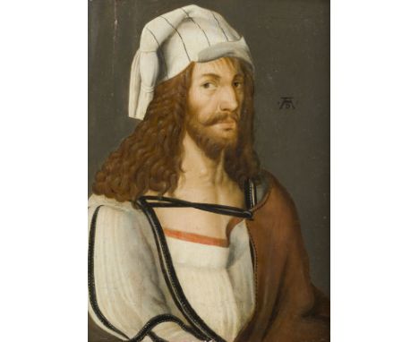 ALBRECHT DÜRER1471 Nürnberg - 1528 ebendaSELBSTBILDNIS Öl-Tempera auf Holztafel. 30 x 24 cm (R. 47 x 41 cm). Rechts oben mitt