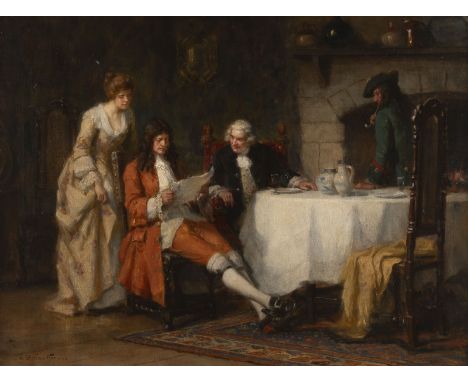 GEORGE SHERIDAN KNOWLES1863 Manchester - 1931 LondonELEGANTE GESELLSCHAFT BEIM LESEN Öl auf Leinwand, doubliert. 46 x 61 cm (