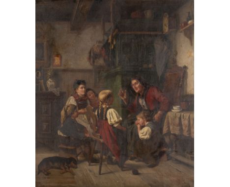 HERMANN SONDERMANN1832 Berlin - 1901 DüsseldorfDIE VORLESENDE GROSSMUTTER. 1864 Öl auf Leinwand. 62 x 53 cm (R. 83,5 x 75 cm)