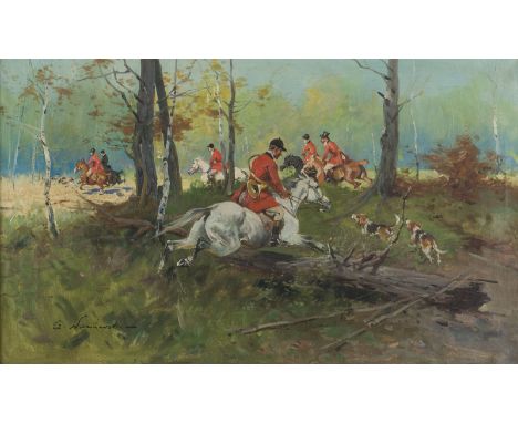 IGNACY ZYGMUNTOWICZ('CZESLAW WASILEWSKI')c. 1875 - 1947FUCHSJAGD Öl auf Leinwand. 49 x 80 cm (R. 60 x 92 cm). Signiert mit Ps