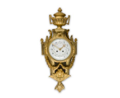 CARTEL-UHR IM LOUIS XVI-STIL Frankreich, Paris, Fernand Gervais, 1855 Bronze, vergoldet, Glas, Email, Metall. 68 x 29 x 13 cm