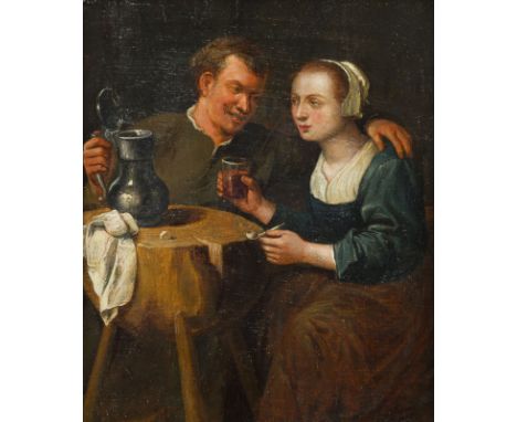 DAVID TENIERS DER JÜNGERE (UMKREIS)1610 Antwerpen - 1690 BrüsselBAUERNPAAR IM WIRTSHAUS Öl auf Eichenholztafel (parkettiert).