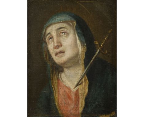 SÜDITALIENISCH-SPANISCHE SCHULE DES 17. JH.MATER DOLOROSA Öl auf Leinwand. 33 x 26 cm (R. 42 x 34,5 cm). Part. leicht altrest