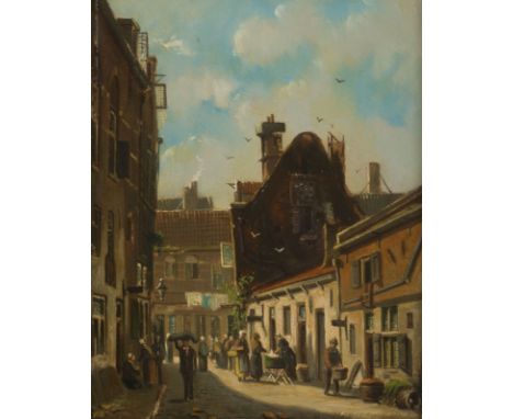 OENE ROMKES DE JONGH1812 Makkum - 1896 AmsterdamSTRASSENSZENE. 1892 Öl auf Holz. 23 x 18 cm (R. 40 x 36 cm). Signiert und dat