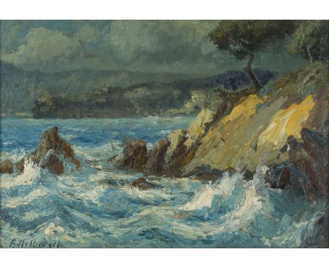 ALFRED HERMANN HELBERGER1871 Eberstadt - 1946 BerlinRECCO, ITALIENISCHE RIVIERA. 1907 Öl auf Platte. SM 34 x 50 cm (R. 51 x 6