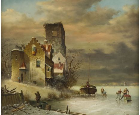 PIETER CORNELIS STEENHOUWER1896 - 1972NIEDERLÄNDISCHE WINTERLANDSCHAFT Öl auf Holz. 51 x 60,5 cm (R. 61 x 70 cm). Signiert un