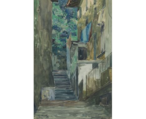 WILLY KUKUK1875 Düsseldorf - 1944 ebendaGASSE IN TREMEZZO, AM COMER SEE. 1924 Aquarell auf Papier. SM 44 x 29,5 cm (R. 63 x 4