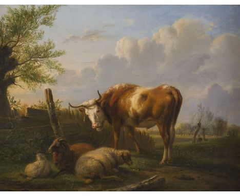 JAN VAN RAVENZWAAY (ATTR.)1789 - 1869TIERE AM ZAUN Öl auf Holz. 28 x 34 cm (R. 39 x 46,5 cm). Rahmen.