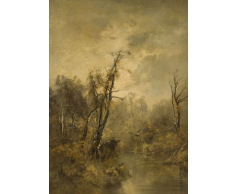 AUGUST FINK1846 München - 1916 ebendaGROSSFORMATIGE MOORLANDSCHAF Öl auf Leinwand. 110 x 80 cm (R. 148 x 117 cm). Signiert un