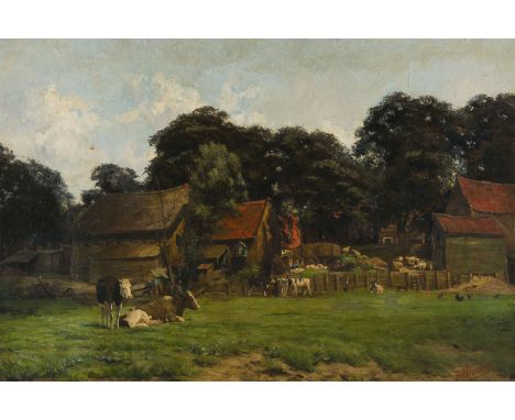 JOHANNES MIEDEMA1870 Rotterdam - 1952 DoornBAUERNHOF Öl auf Leinwand, auf Platte. 65 x 96 cm (R. 90 x 120 cm). Signiert unten