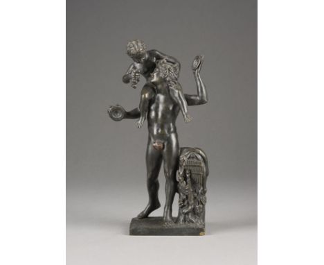 GIORGIO SOMMER1834 Frankfurt/M. - 1914 NeapelSATYR MIT DEM JUGENDLICHEN DIONYSOS Bronze, dunkel patiniert, auf rechteckiger P