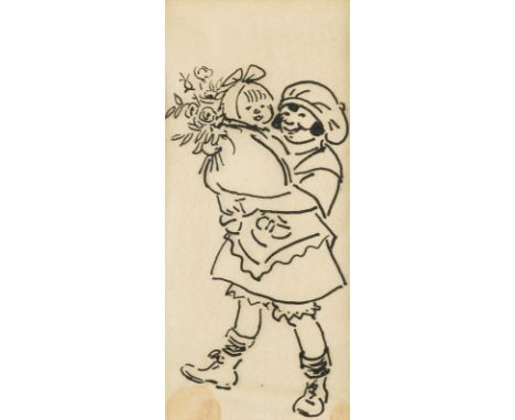 HEINRICH ZILLE1858 Radeburg - 1929 BerlinZWEI ARBEITEN: 1. GÖRE MIT KLEINEM KIND UND BLUMENSTRAUSS. 2. FRAU MIT KIND 1. Feder