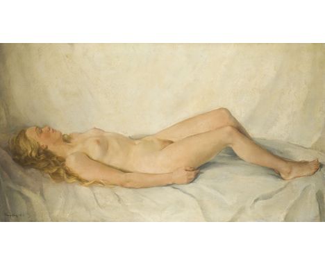WILHELM HEMPFING1886 Schönau - 1948 KarlsruheLIEGENDER AKT. 1939 Öl auf Leinwand. 86 x 153 cm (R. 95 x 160 cm). Signiert und 