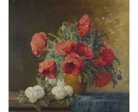 MAX THEODOR STRECKENBACH1865 Eckernförde - 1936 ebendaSTILLEBEN MIT ROTEM MOHN Öl auf Leinwand. 71 x 76 cm (R. 90 x 95 cm). S